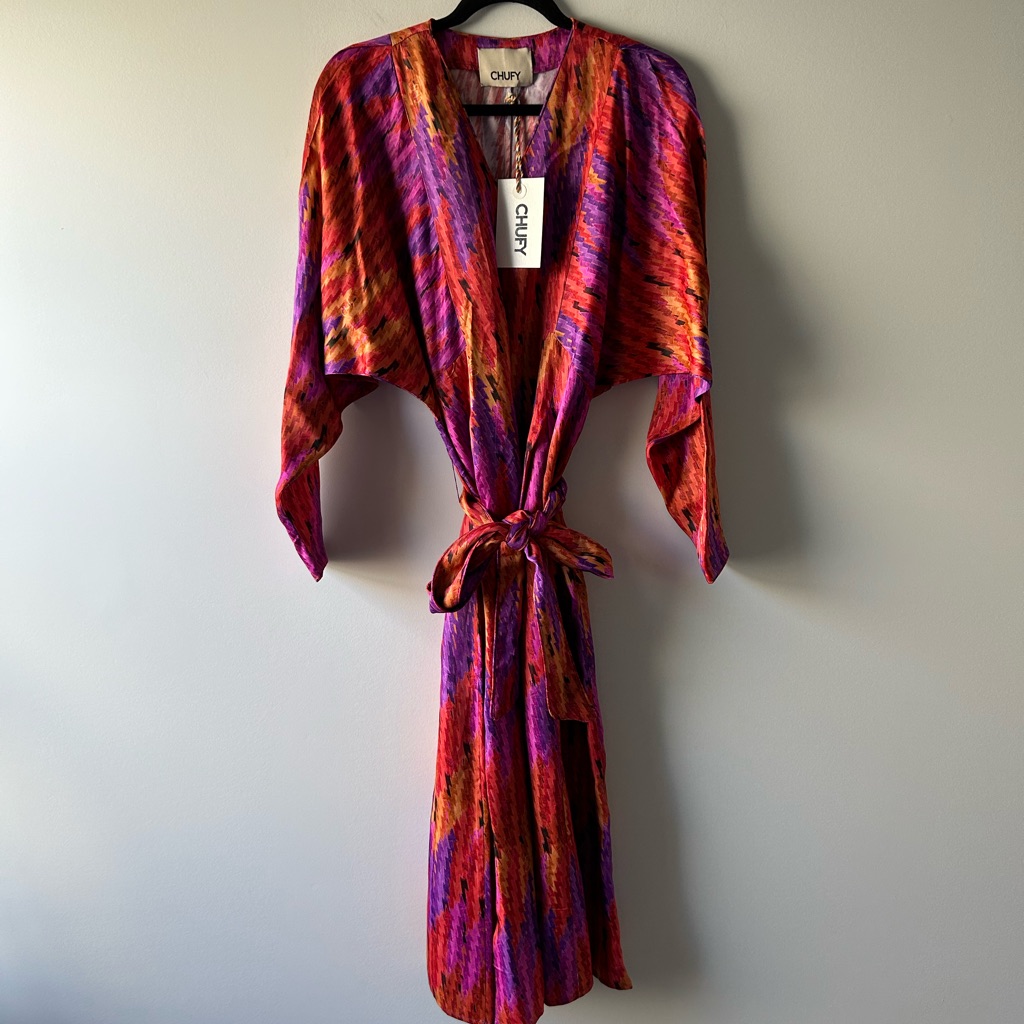 Chufy Purple  Red Printed Silk Wrap Dress
